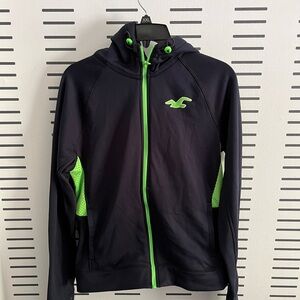Hollister Black Hoodie with Green Trim